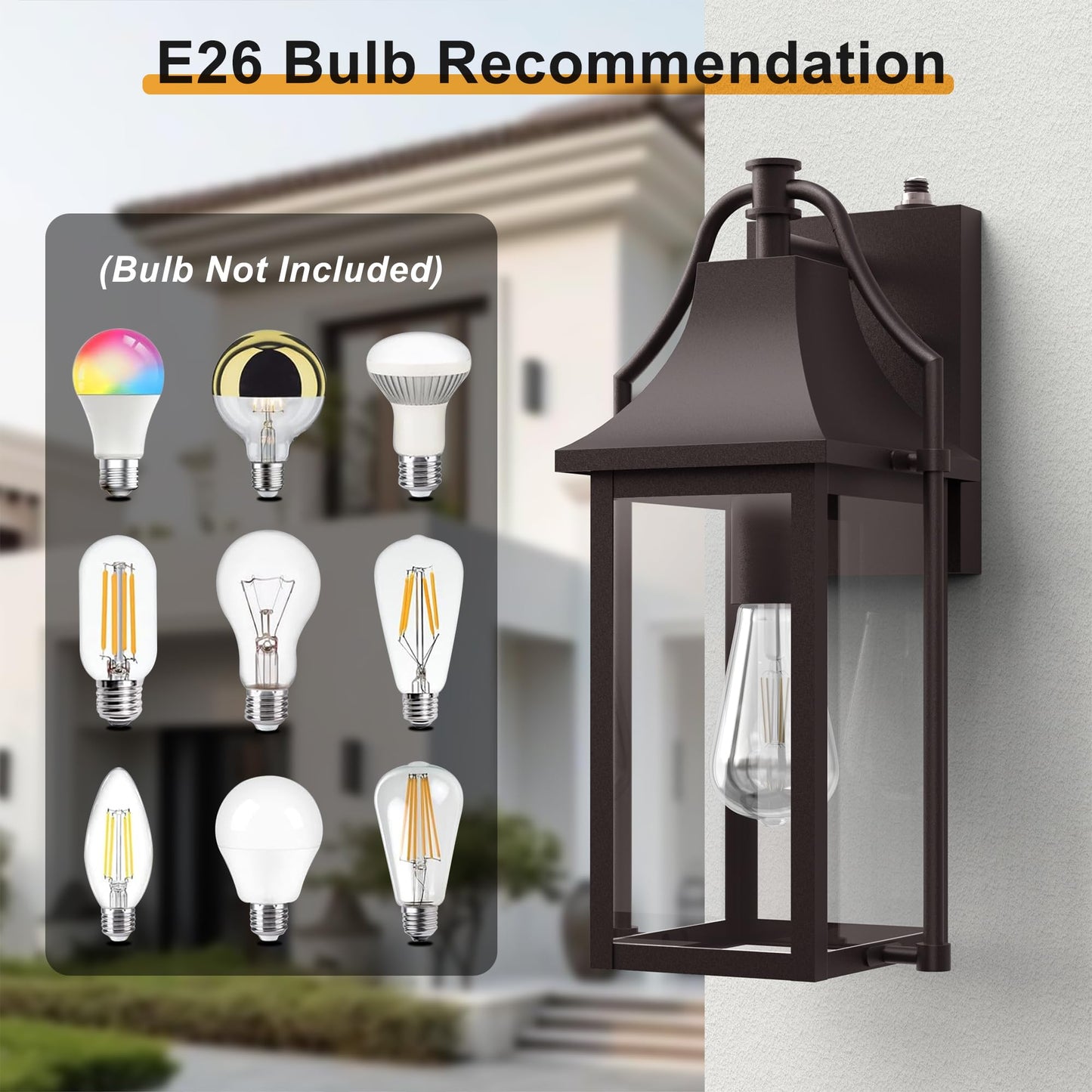 Outdoor Wall Lights Fixtures, Large Size Dusk to Dawn Waterproof Exterior Lanterns, Modern Porch Sconce Wall Mounted with Glass