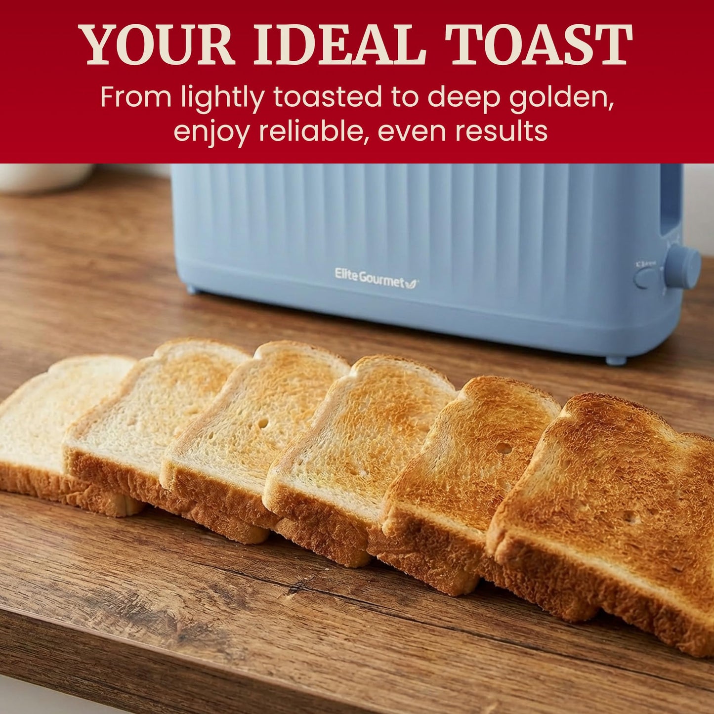 Elite Gourmet ECT2517C SLIMTOAST™ 2-Slice Long Slot Toaster, Cool-Touch Body, 6 Browning Shades, Extra-Wide 1.5" Slot for Artisan Bread, Bagels, Waffles & English Muffins, Cremello