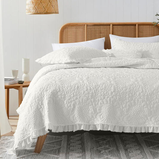 Ruffled Quilt Stone-Washed Lightweight Crinkled Shabby Chic Bedding Set