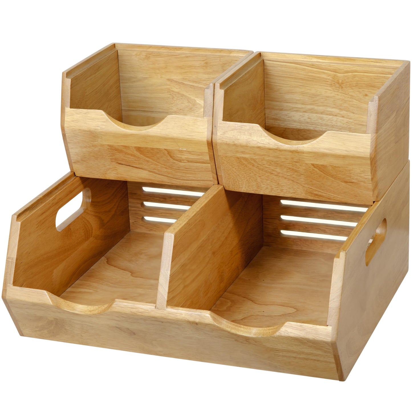 HOMESTEAD Stackable Solid Wood Storage Bins for Kitchen Pantry & Countertop, Ventilated Potato and Onion Basket Organizer with Handles, Wooden Produce Storage Containers, 3-Pack, Chestnut Finish