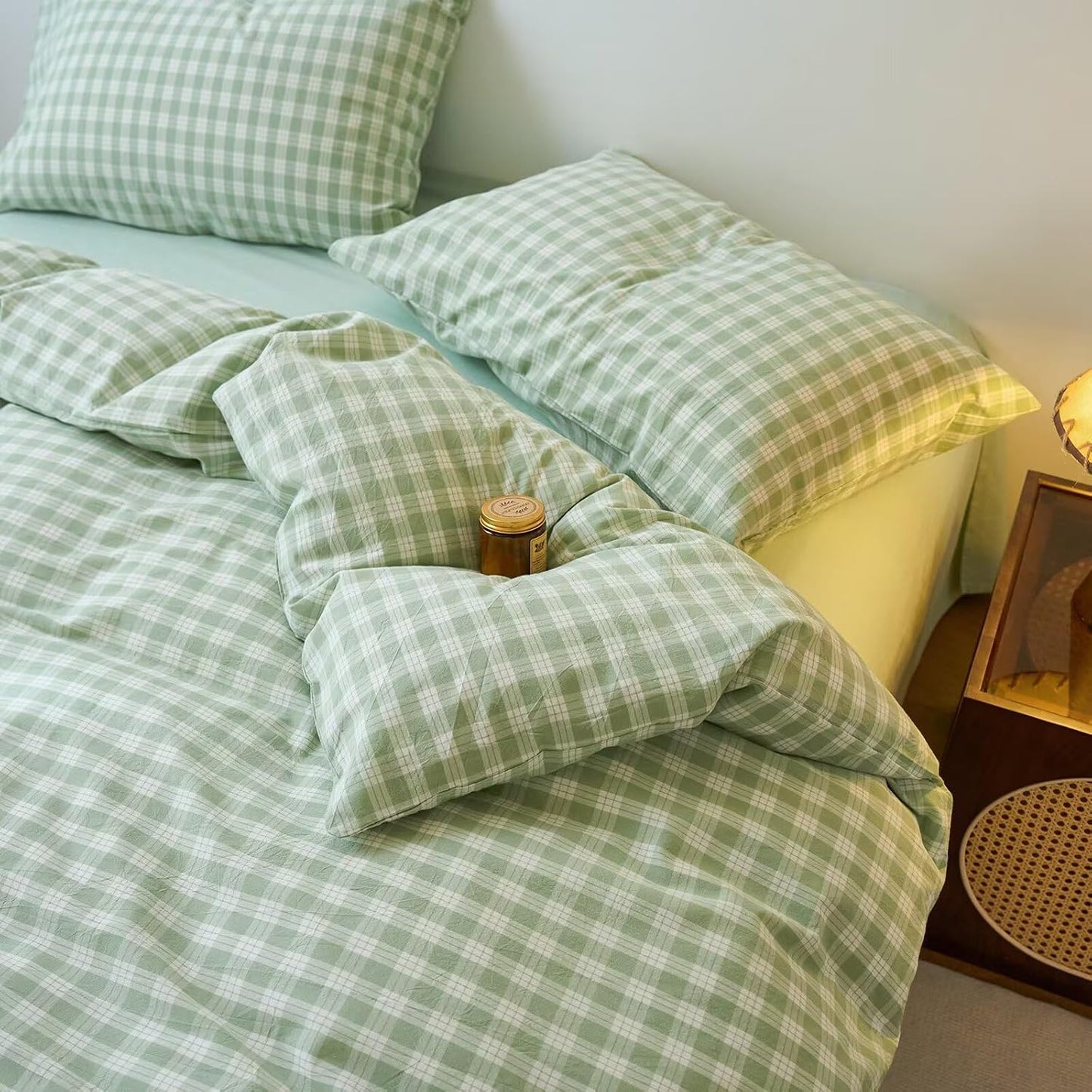 Duvet Cover Set - Brown Plaid Gingham Comforter Cover with Zipper Closure