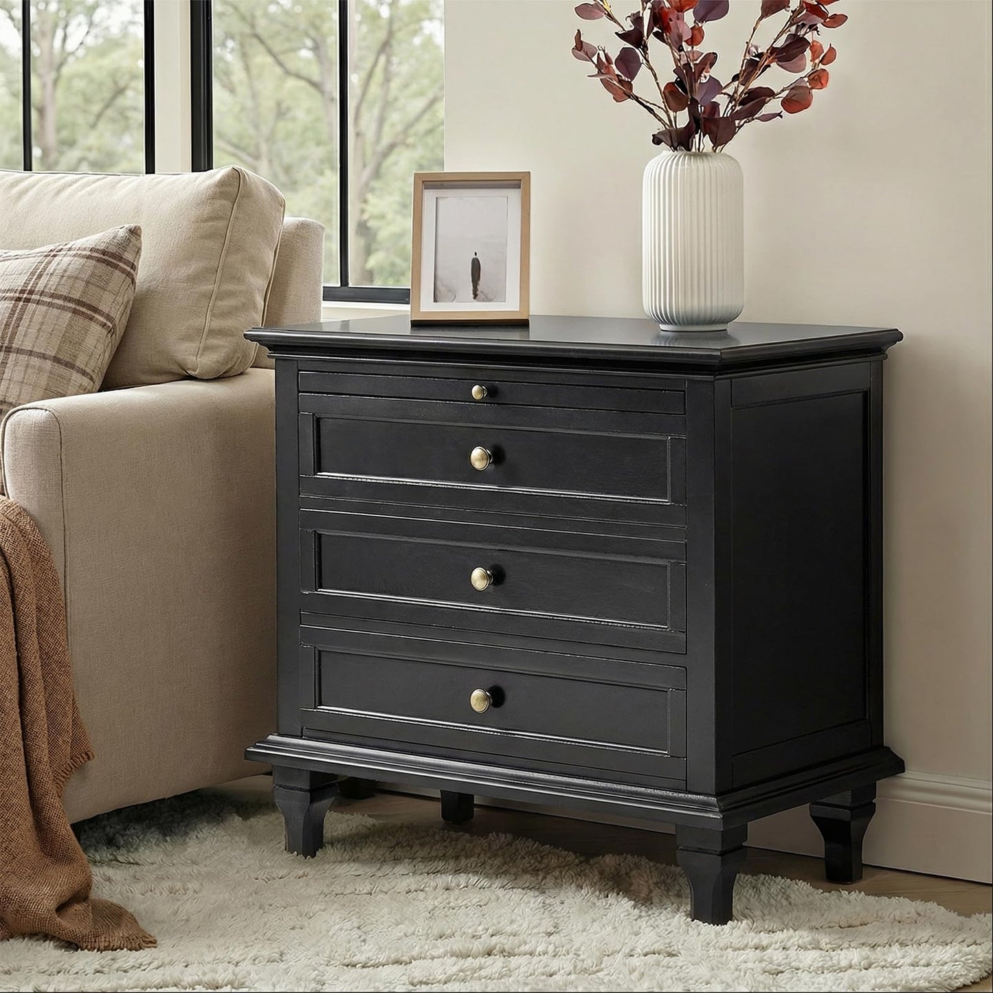 Solid Wood 3 Drawer End Table with Tray