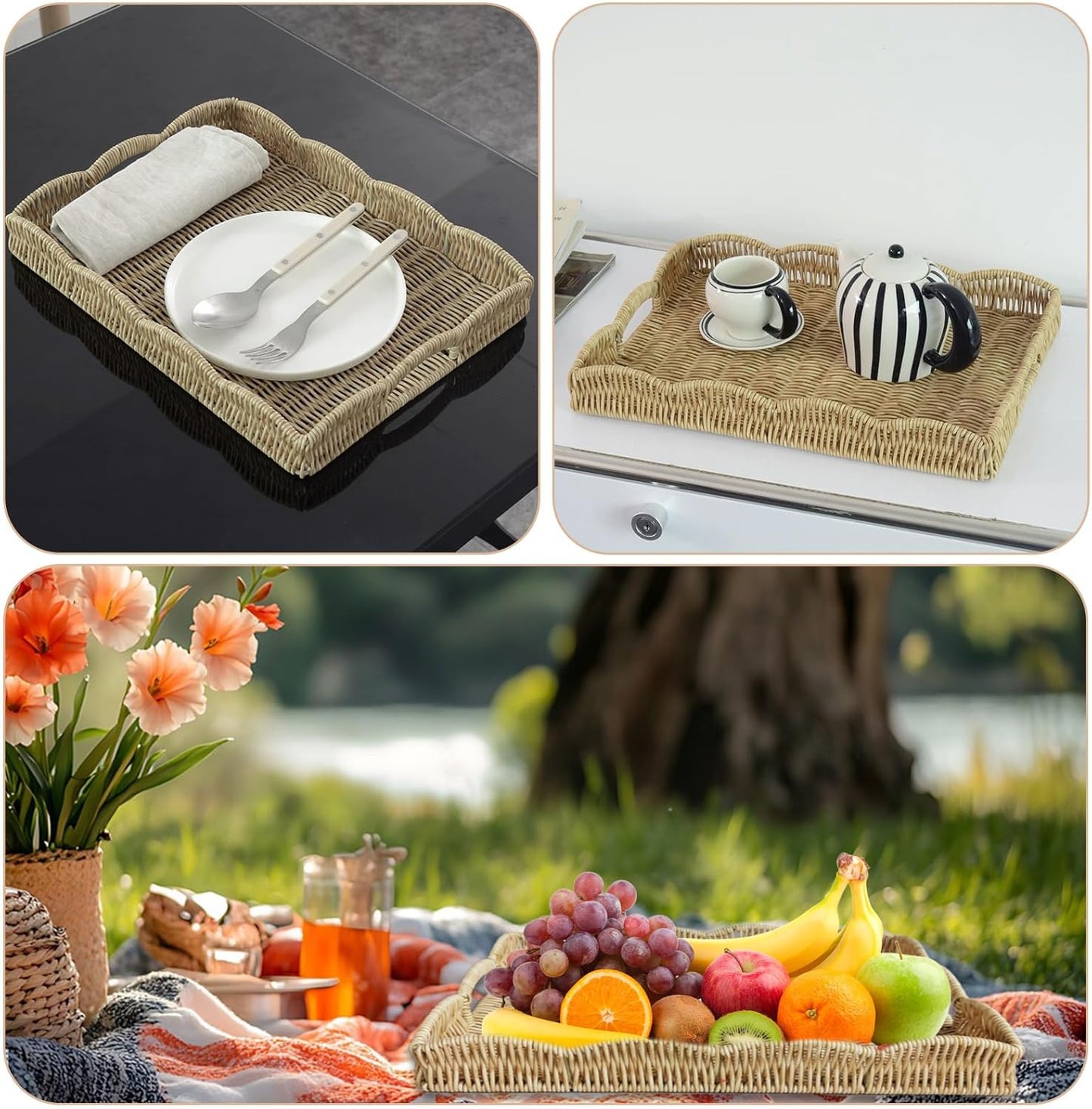 Rectangular Serving Tray with Scalloped Edge with Handles