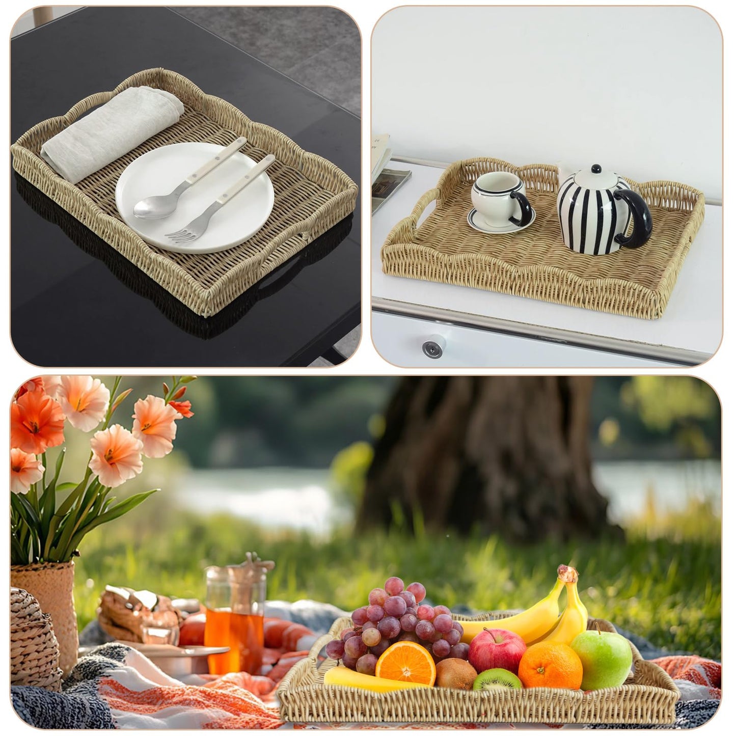 Rectangular Serving Tray with Scalloped Edge with Handles