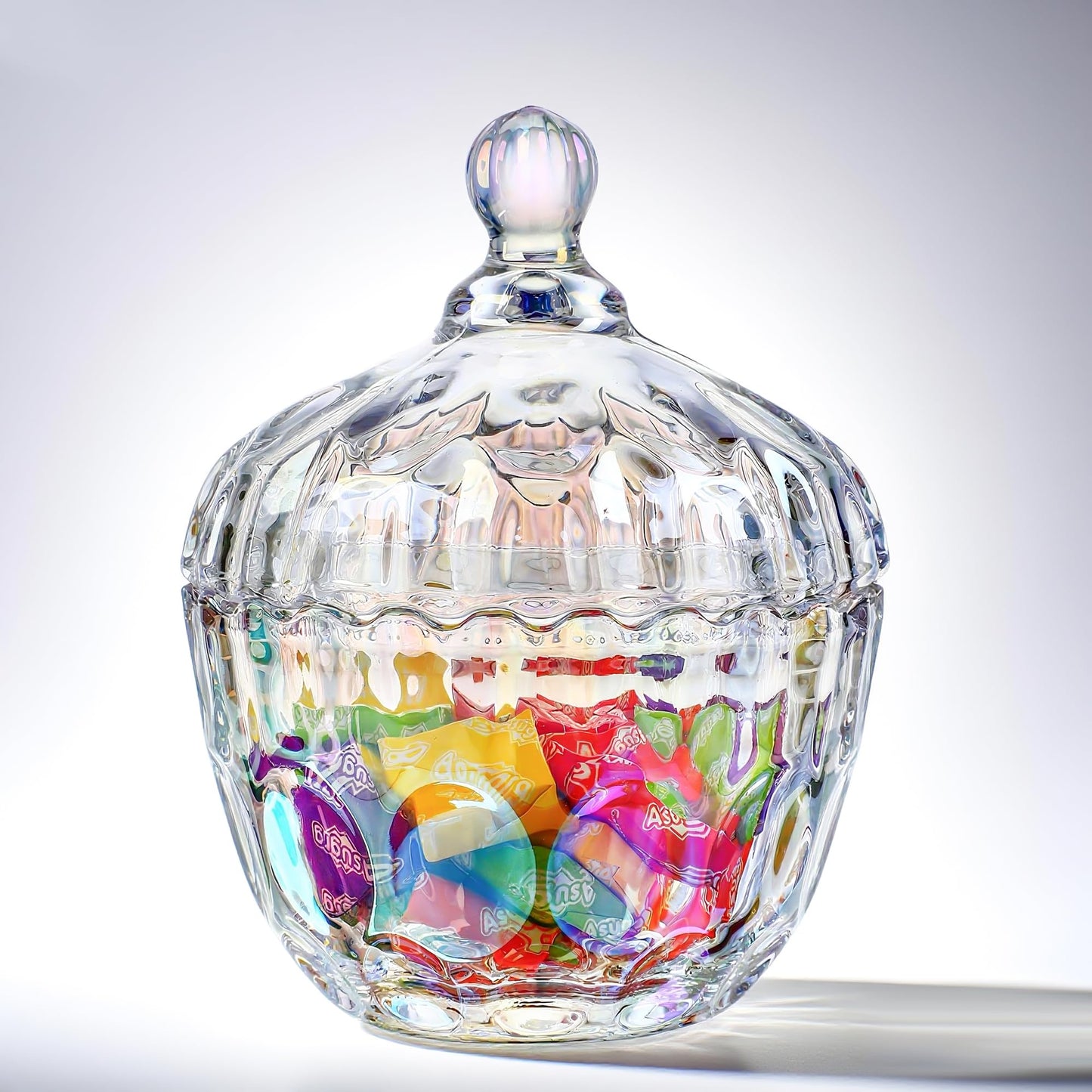 Decorative Embossed Glass Dish with Lid