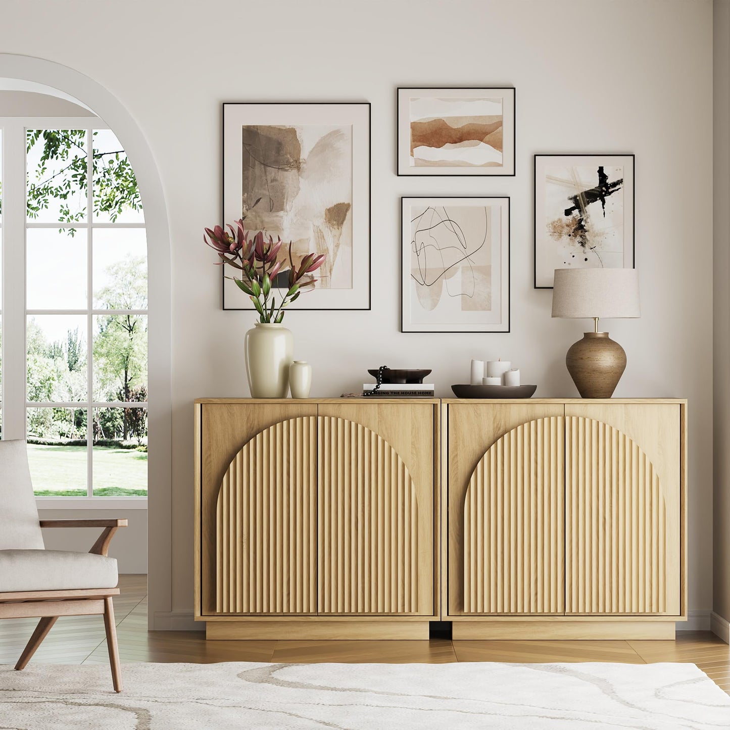 Modern Buffet Cabinet / Sideboard with Storage with Wave Design