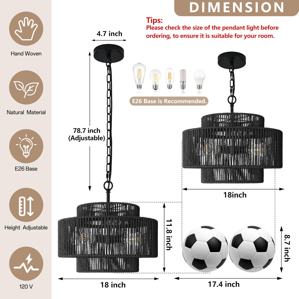 Black Rattan Pendant Chandelier