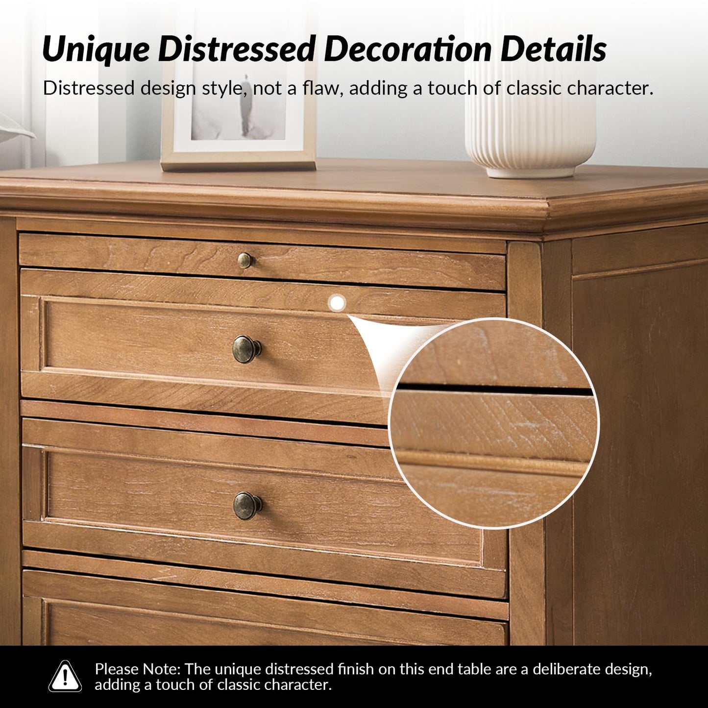 Solid Wood 3 Drawer End Table with Tray