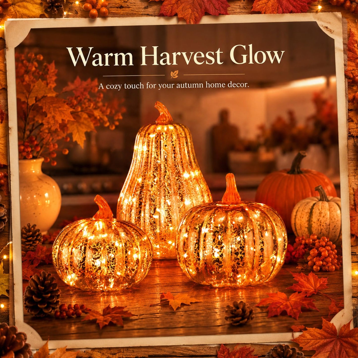 3 Pack Fall Glass Pumpkin with Light