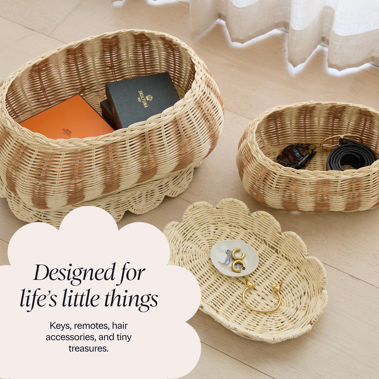 Hand-Woven Scalloped Basket Set Of 2