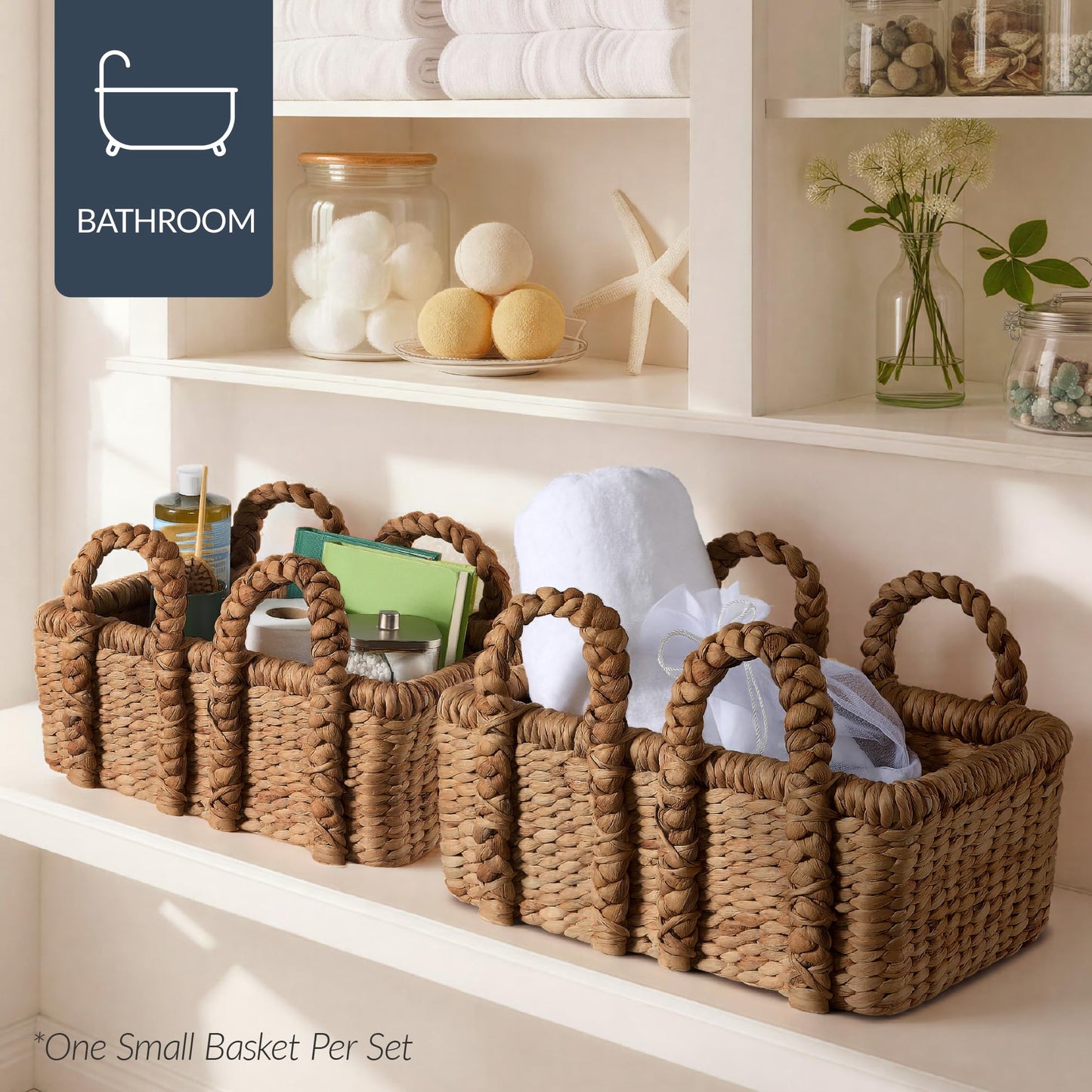 Best Choice Products 3Pc Shelf Baskets, Small, Large and XL Chunky Woven Wicker Rattan Storage Baskets w/Braided Handles, Organizer Bins for Blankets, Pillows, Shoes and Toys - Chestnut