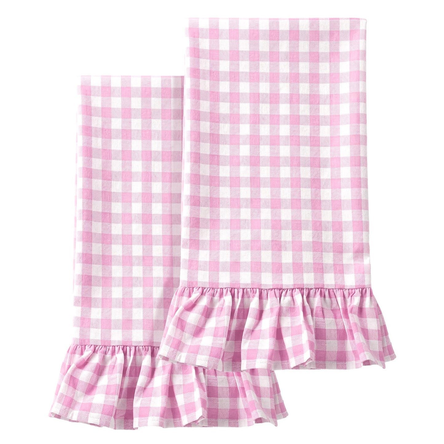 HunnmingRe Taupe Kitchen Towels Set of 2, 100% Cotton Ruffled Gingham Dish Towels 18"x28" Tea Cloths Classic Plaid Pattern for Farmhouse Charm, Drying Dishes, Entertaining Guests
