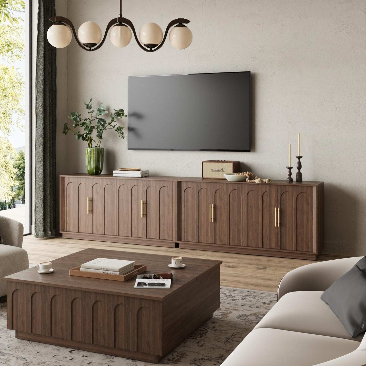 Sideboard Buffet Cabinet with Storage, Mid Century Modern Accent Cabinet with Arched Doors, Modular Media Console