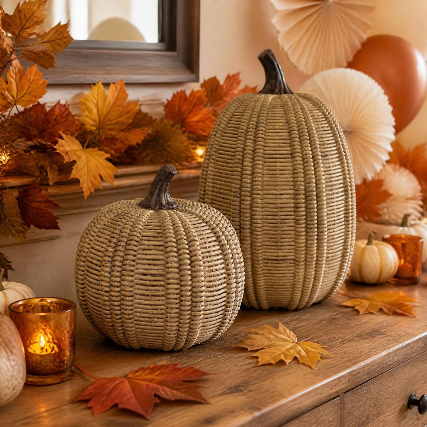 Rattan 2Pcs Pumpkin Decoration