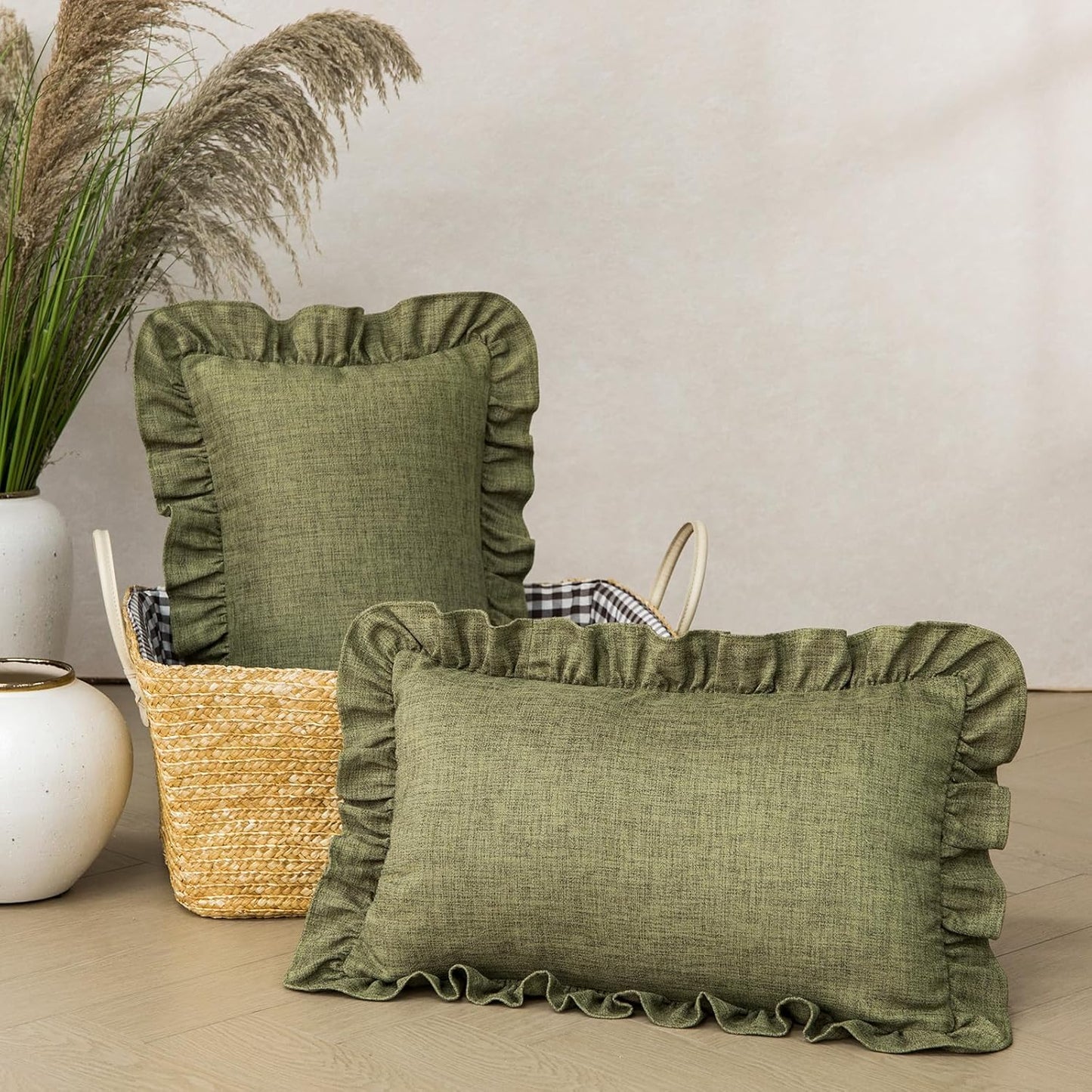 Rustic Classic Linen Style Throw Pillow Covers Set of 2