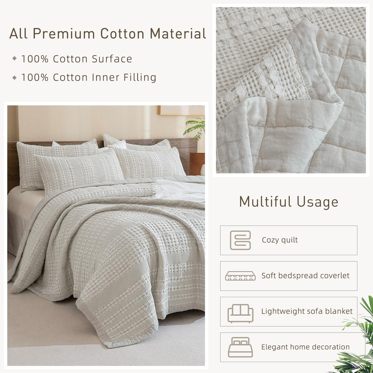 Oversized Waffle Weave Lightweight Coverlets_3 Pieces