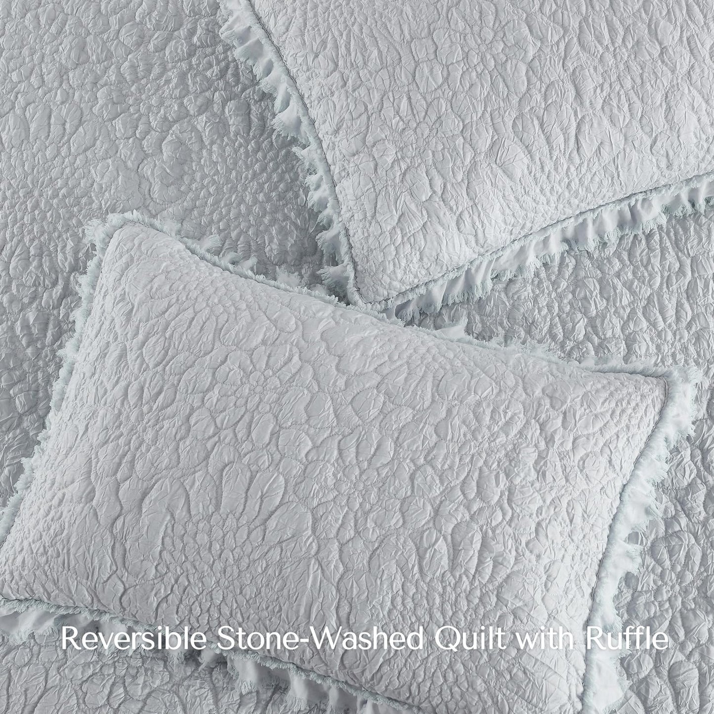 Ruffled Quilt Stone-Washed Lightweight Crinkled Shabby Chic Bedding Set
