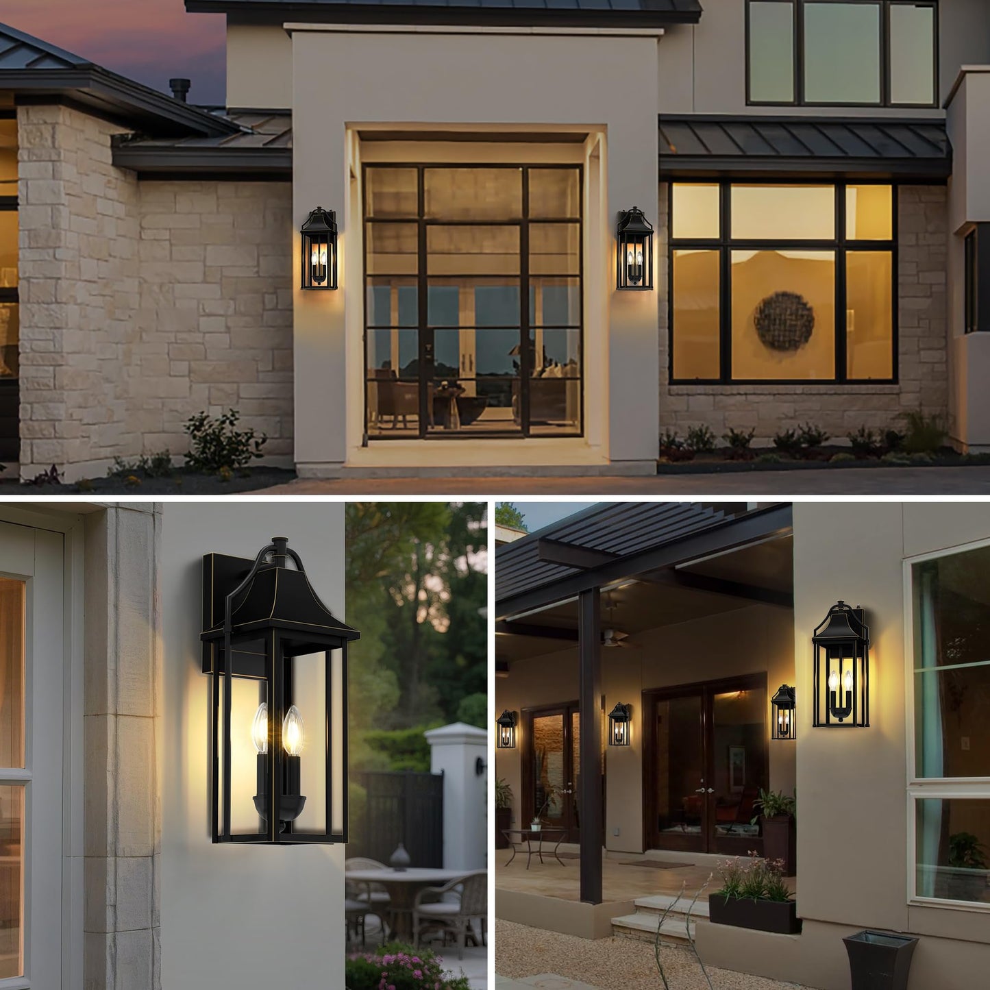 Outdoor Wall Lights Fixtures, Large Size Dusk to Dawn Waterproof Exterior Lanterns, Modern Porch Sconce Wall Mounted with Glass