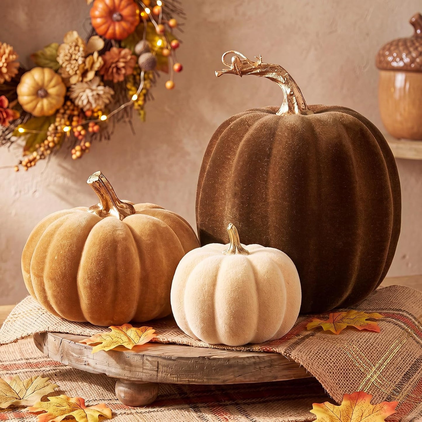 3 Pcs Velvet Pumpkin Decor