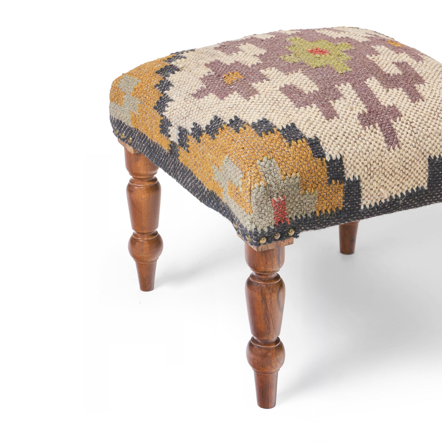 Handmade Jute Ottoman Stool with Wooden Legs