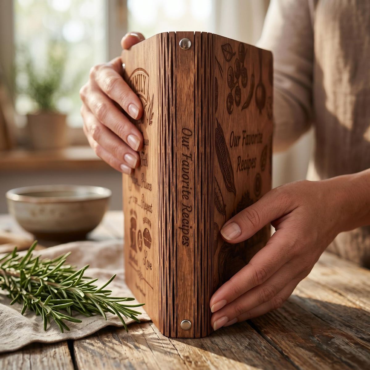 Wooden Recipe Book Engraved Journal