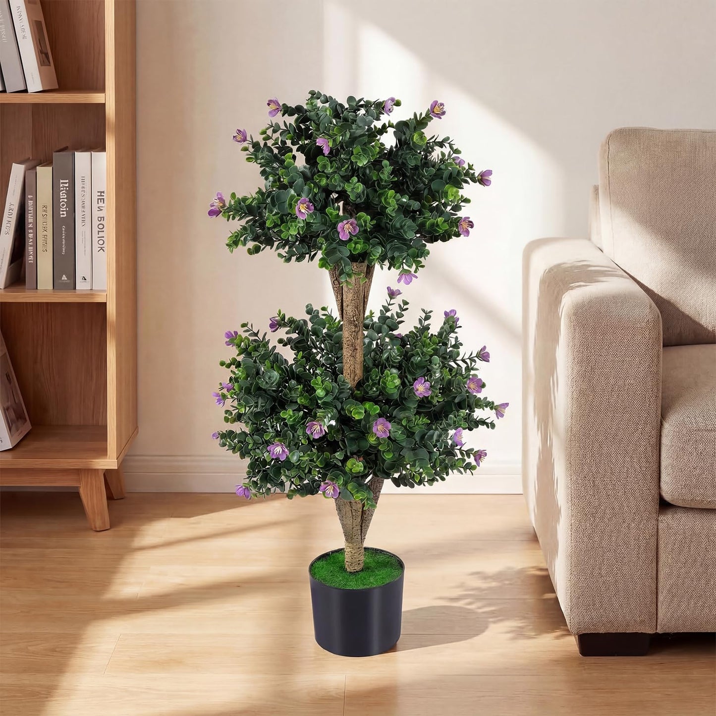 Set of 2 Faux Bush Plant w/41 Blossoms, Cement-Filled Plastic Pot