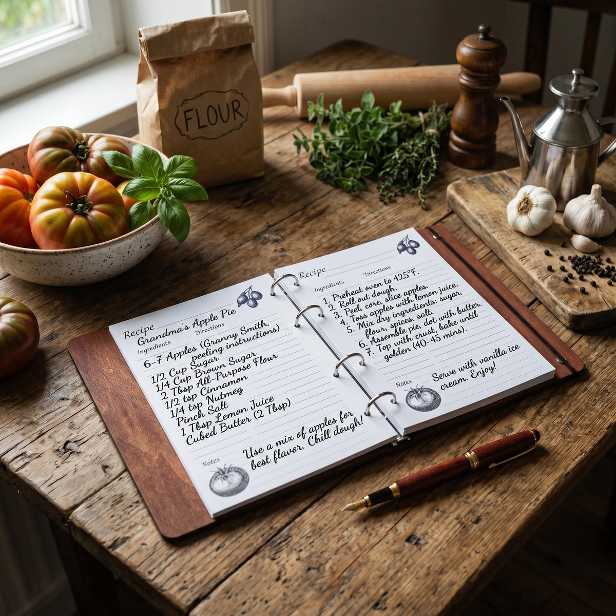 Wooden Recipe Book Engraved Journal