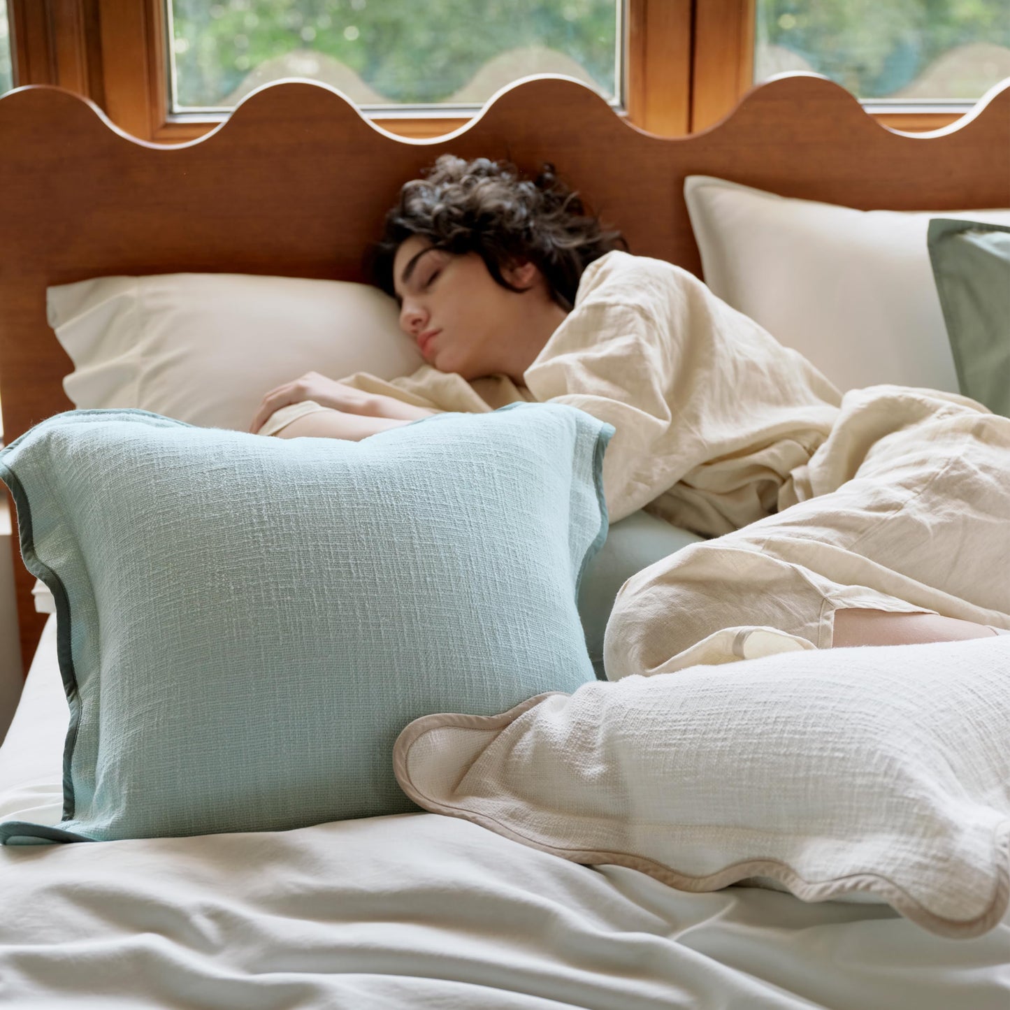 Double Stitch Scalloped Throw Pillow Covers - 100% Cotton