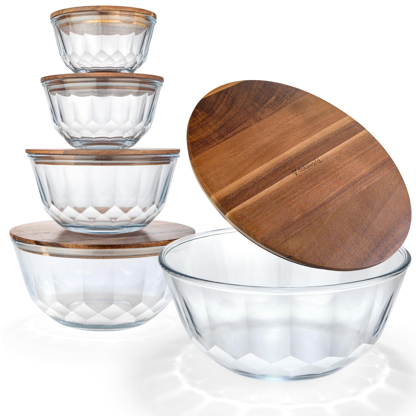 Glass Container Set with Acacia Lids - 4 Stackable Meal Prep Containers. Durable heat resistant Inert Borosilicate Glass