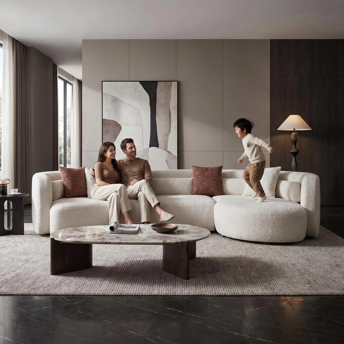 Oversized Curved Boucle 3-Sector Shaped Sectional Sofa
