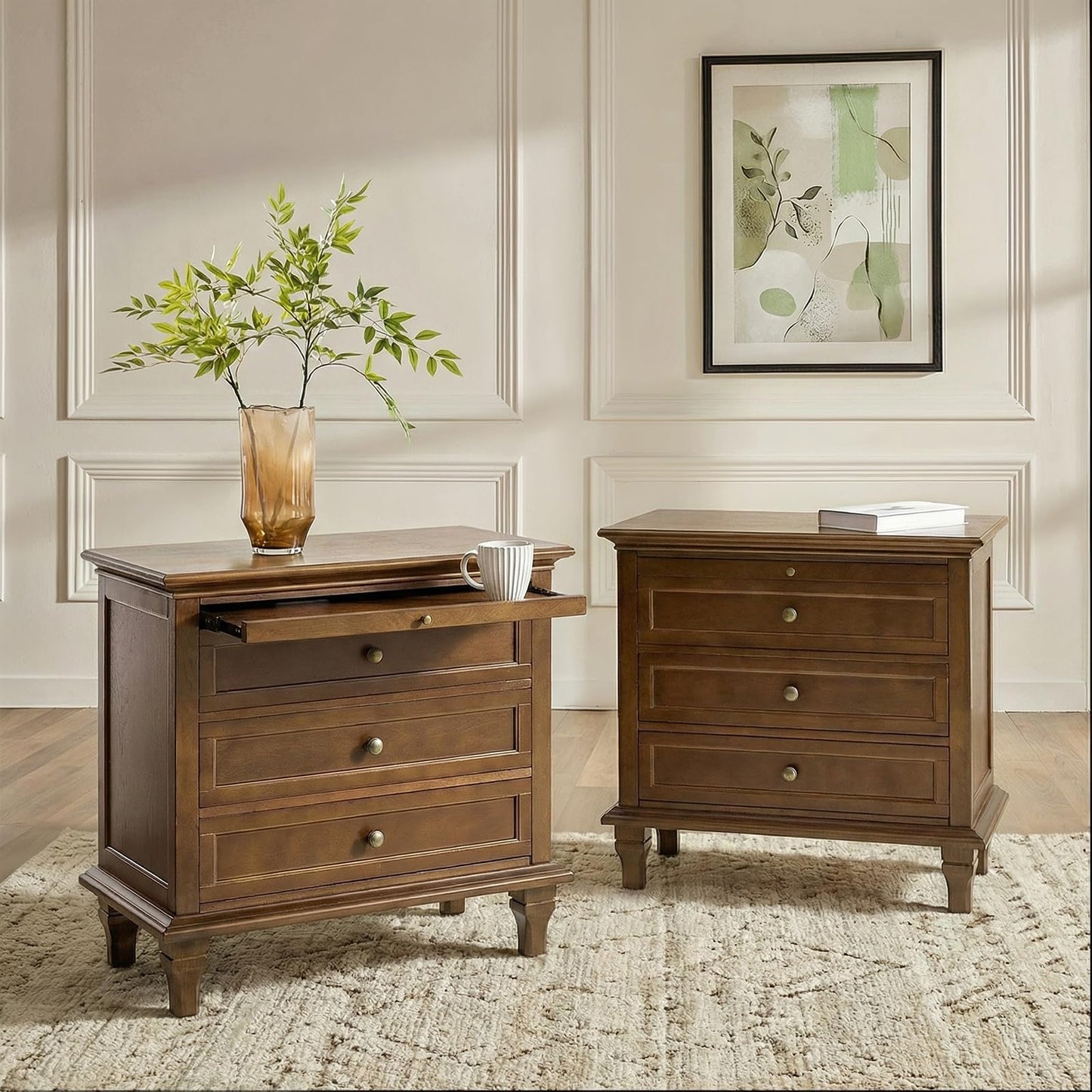 Solid Wood 3 Drawer End Table with Tray