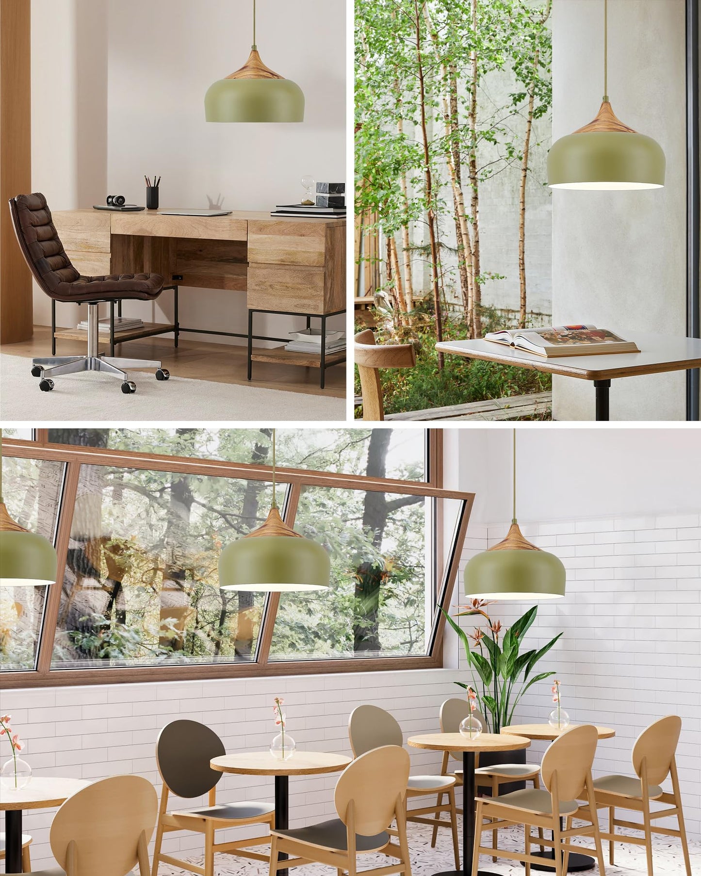 Modern Walnut Wooden Pendant Dome Light