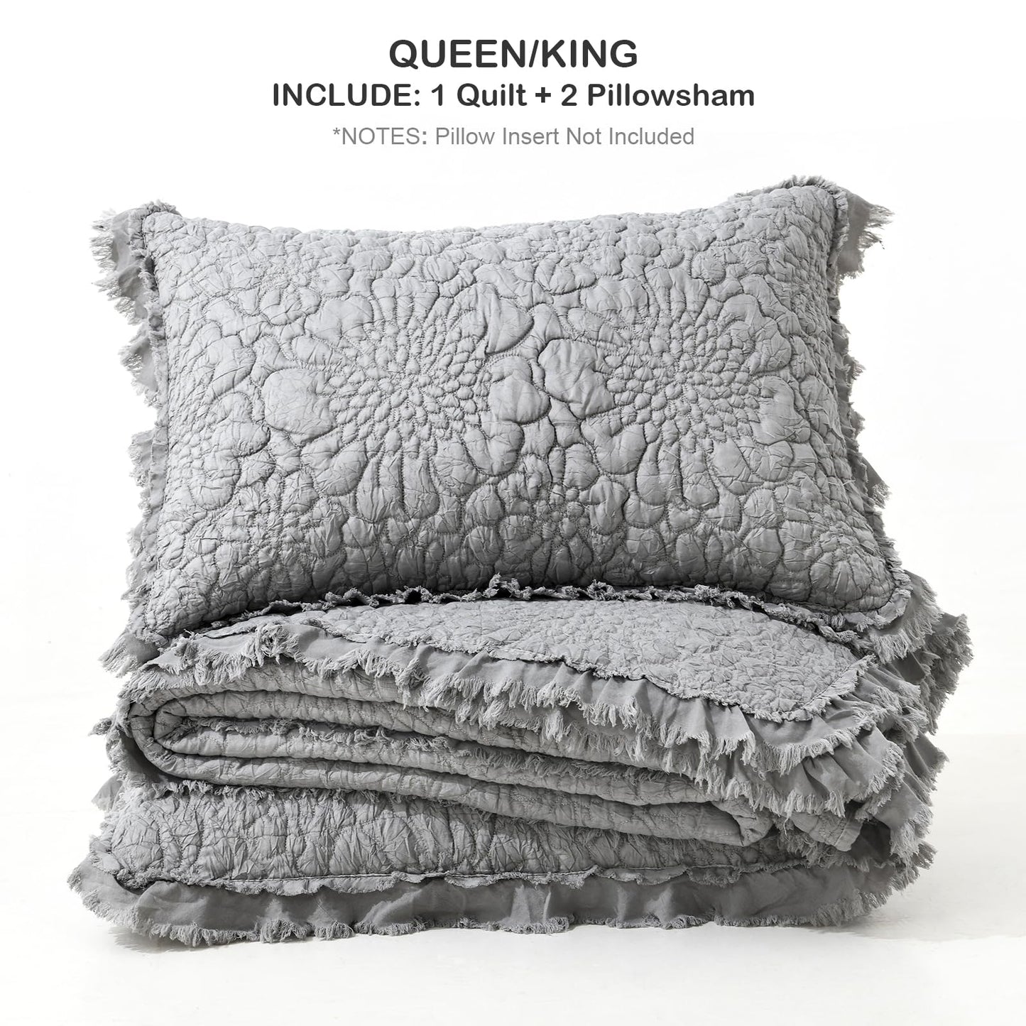 Ruffled Quilt Stone-Washed Lightweight Crinkled Shabby Chic Bedding Set