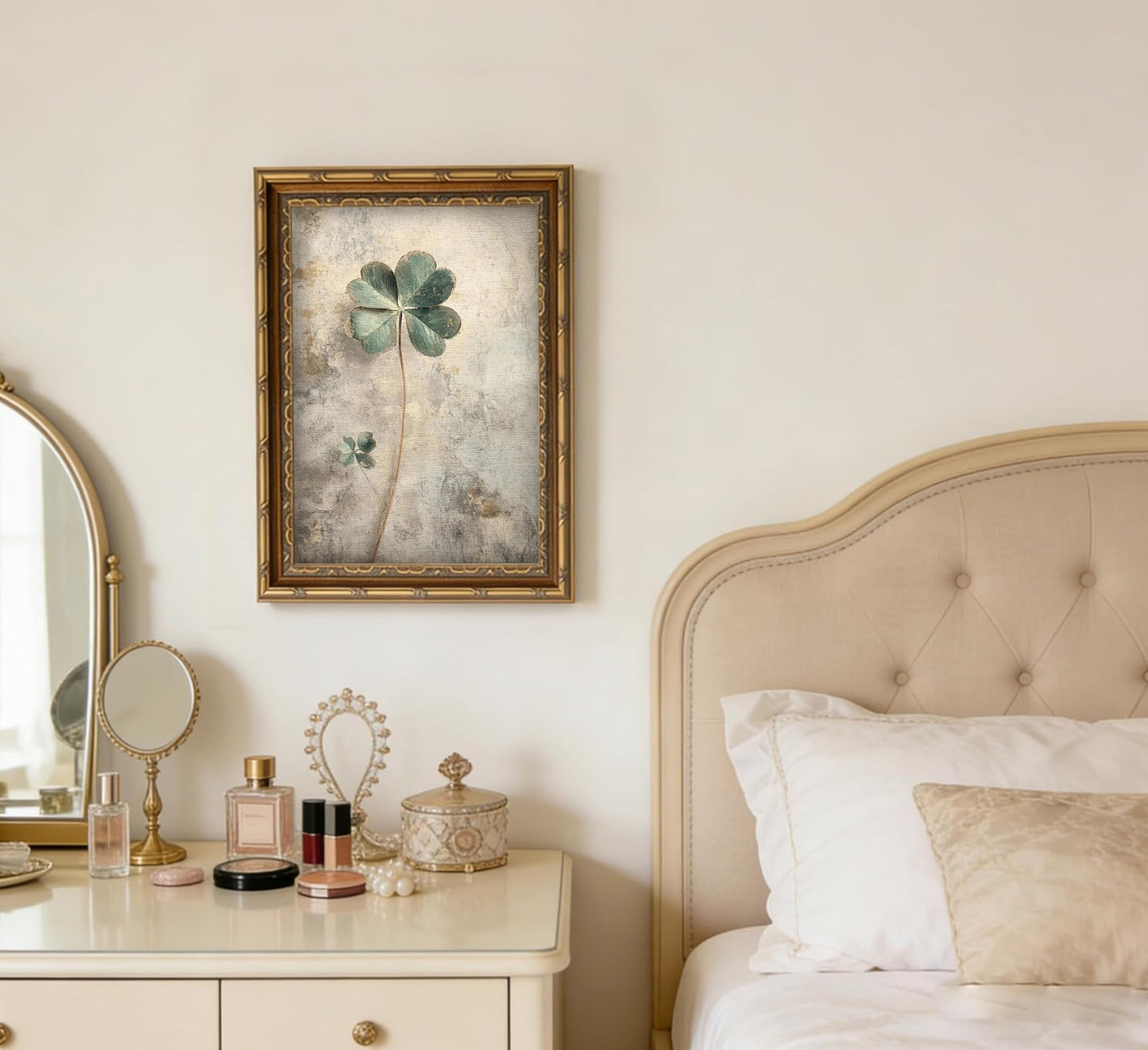 Vintage Gold Framed Moody Flower Canvas Wall Art