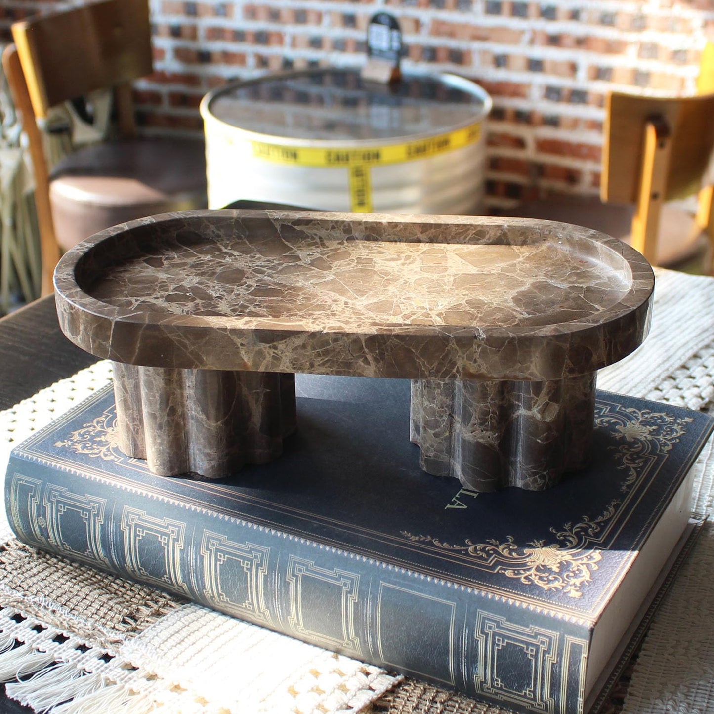Natural Travertine Marble Oval Tray