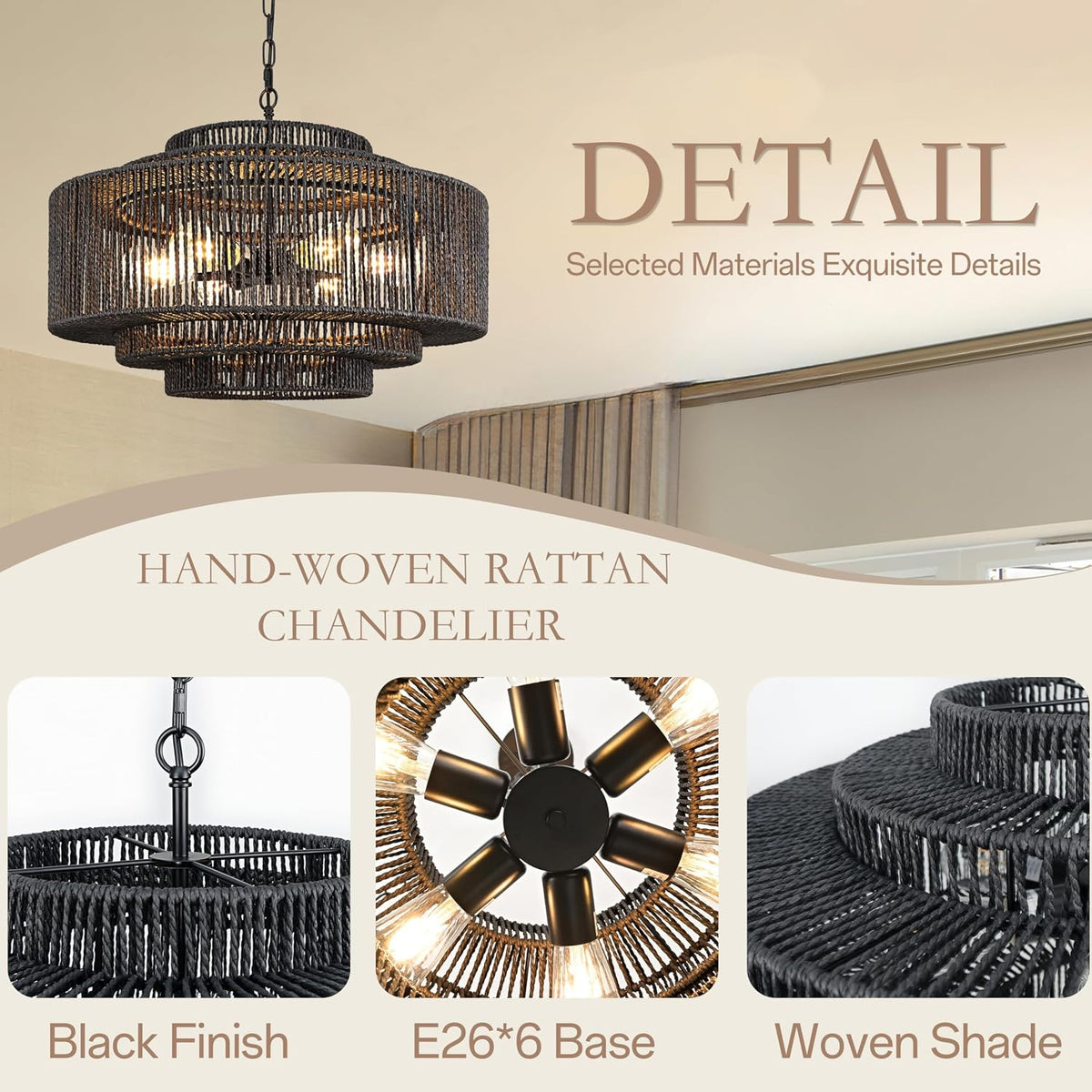 Black Rattan Pendant Chandelier