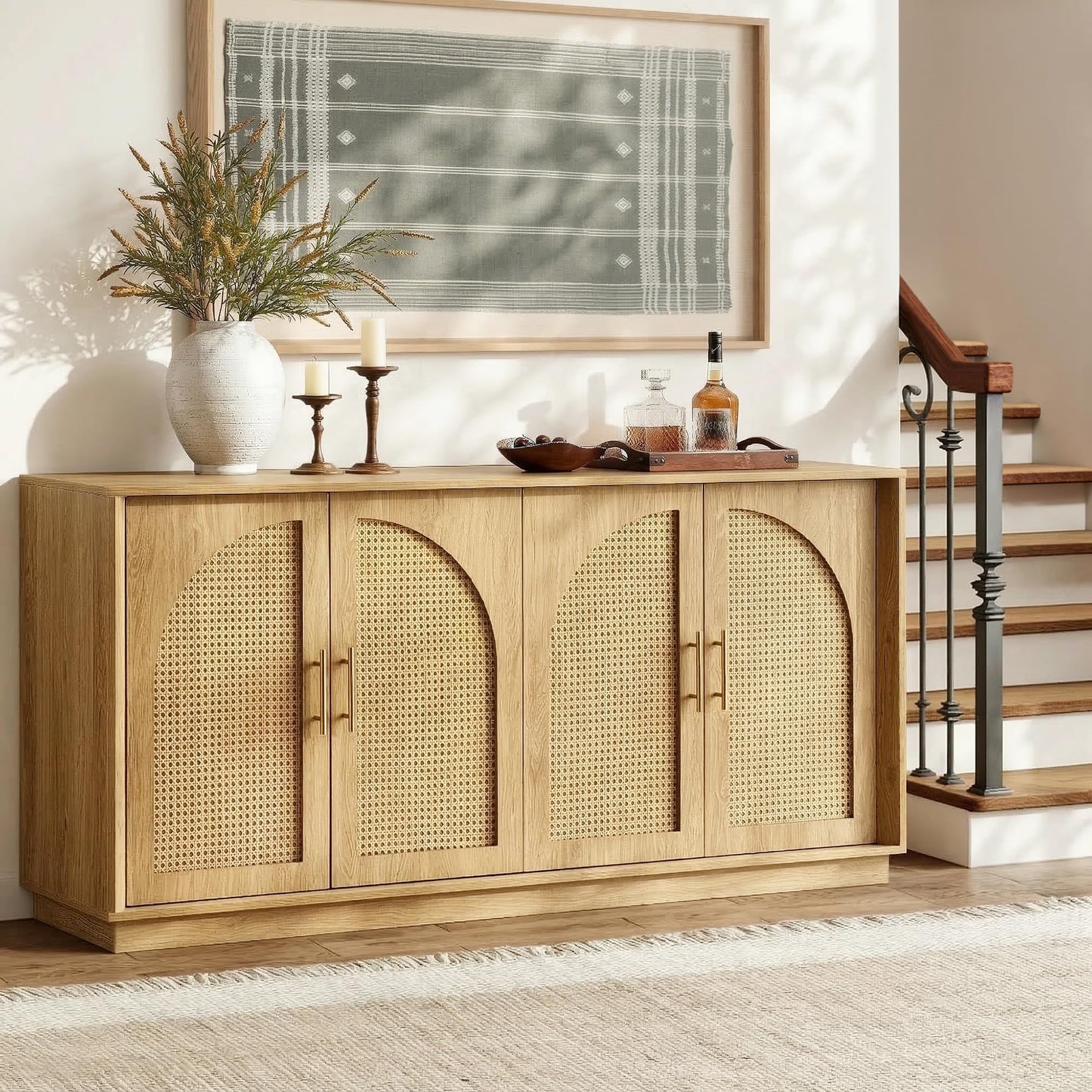 Sideboard Buffet Cabinet with Storage, Mid Century Modern Accent Cabinet with Arched Doors, Modular Media Console