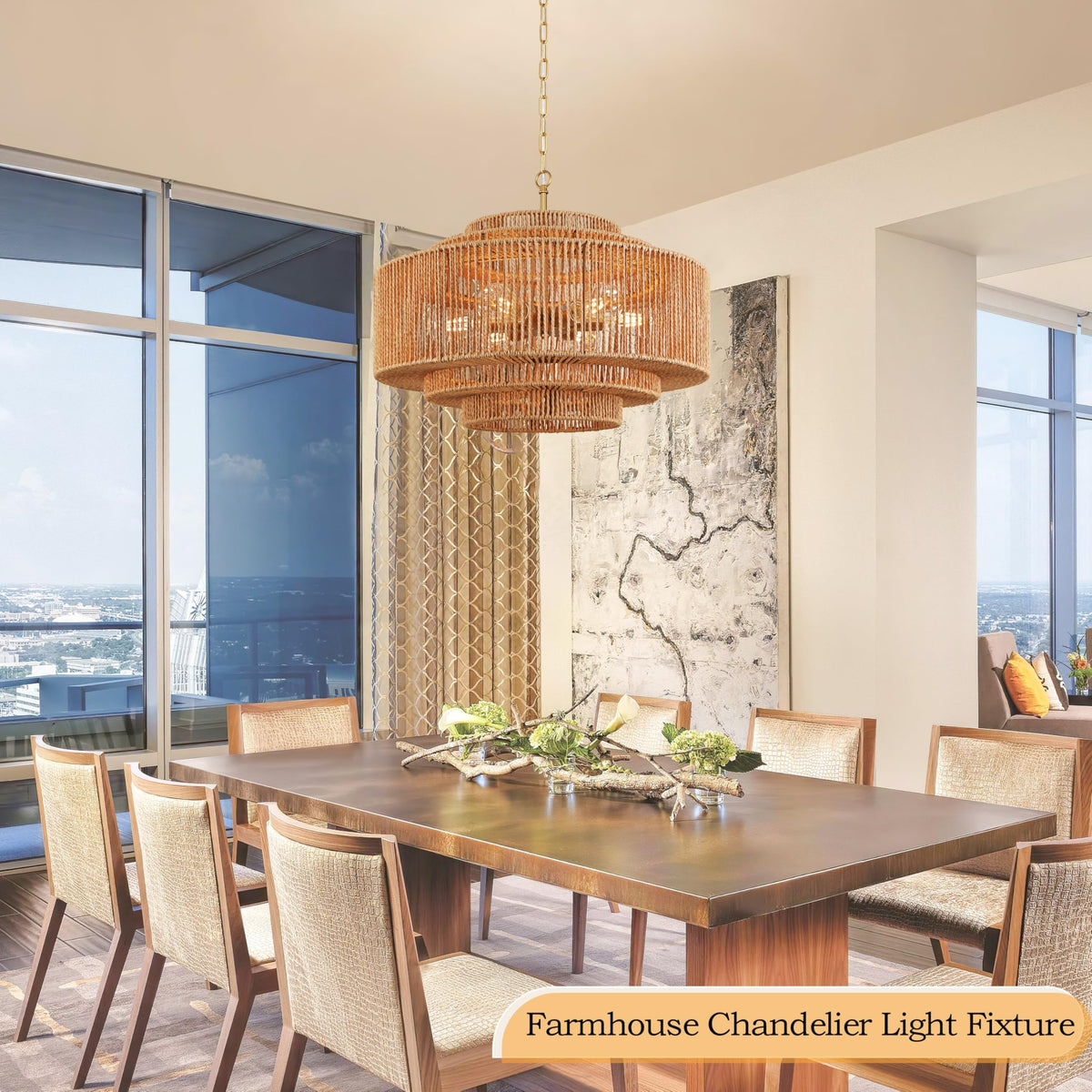 Black Rattan Pendant Chandelier