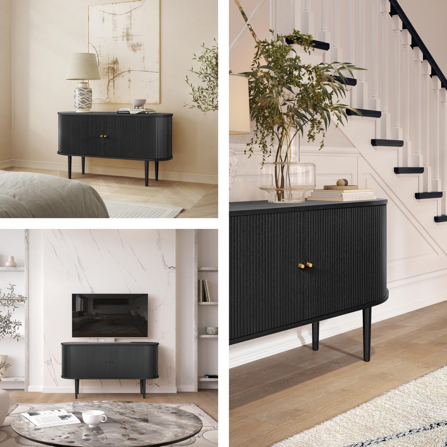 WERMO 71’’ Black Sideboard Cabinet with Doors and Shelves - Black Cabinet for Living Room, Bedroom, Entryway and Office Credenza. Kitchen Buffet, Modern Media Console Table with Storage (Black Oak)