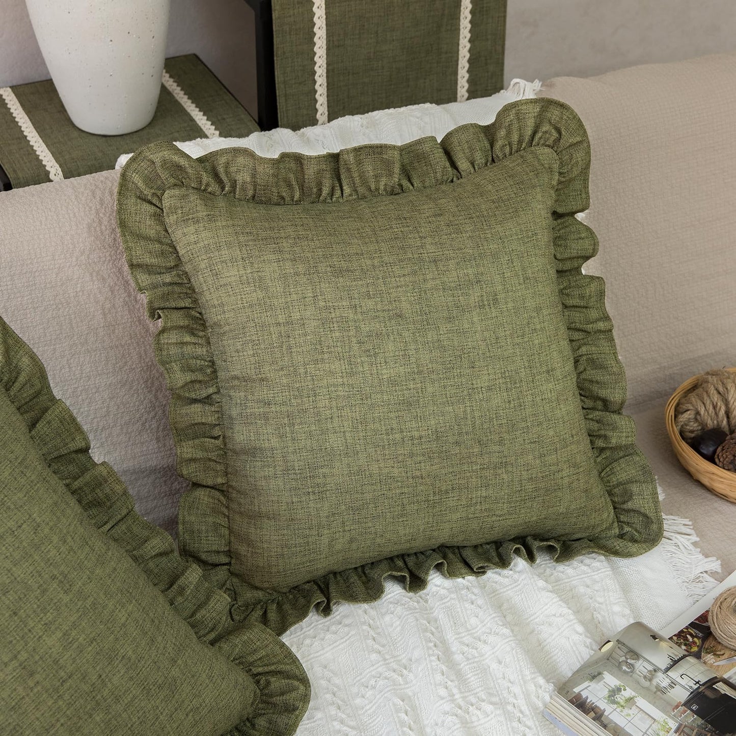 Rustic Classic Linen Style Throw Pillow Covers Set of 2