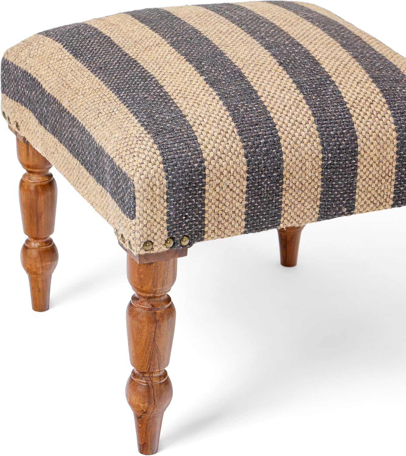 Handmade Jute Ottoman Stool with Wooden Legs