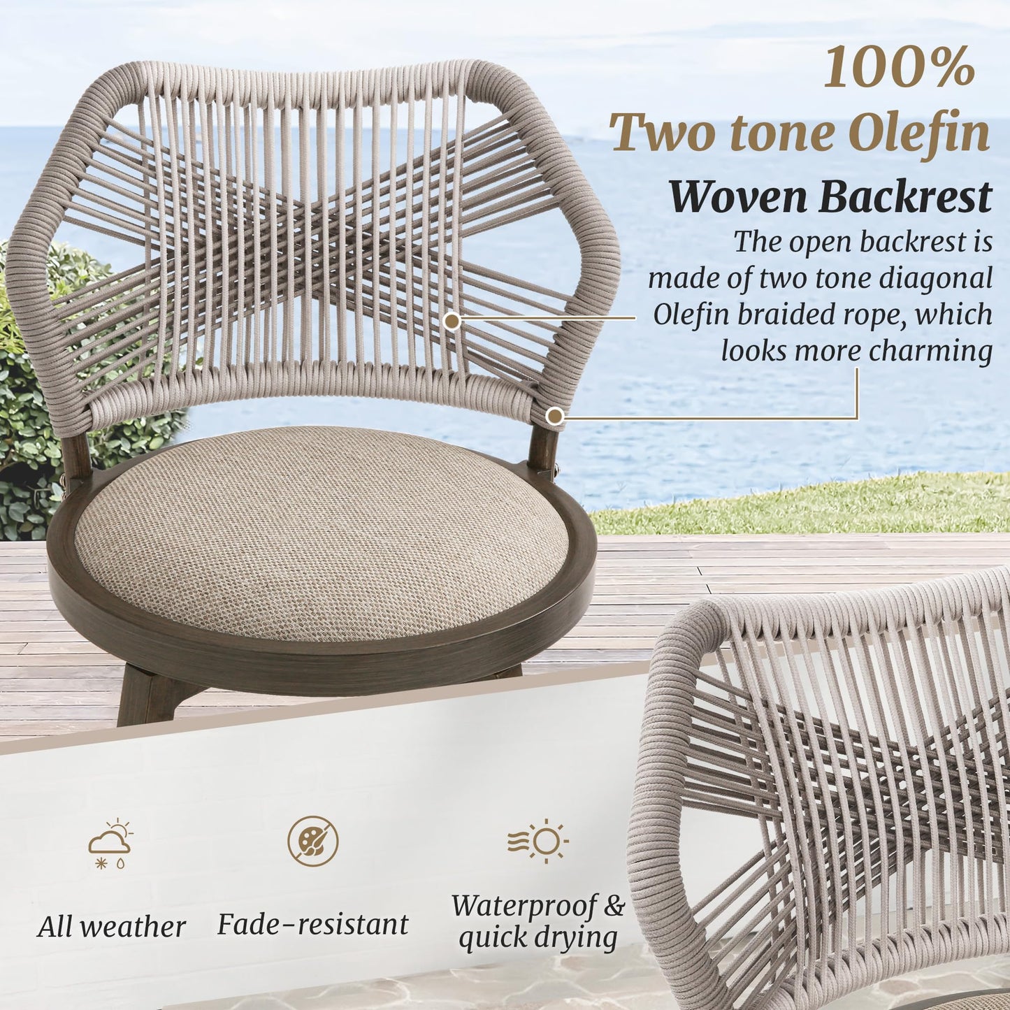 Swivel Outdoor Bar Stools Set of 4, with Armrest