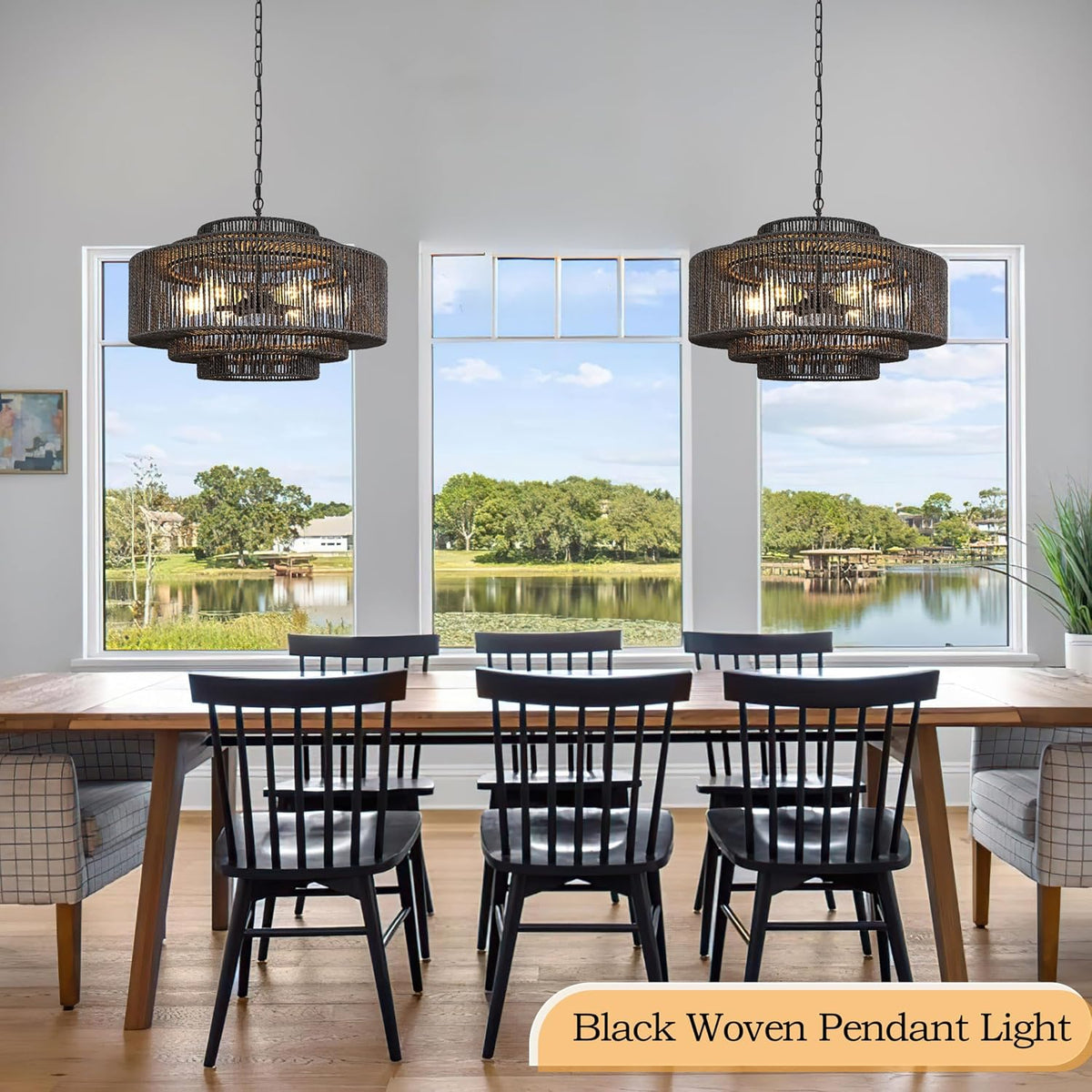 Black Rattan Pendant Chandelier