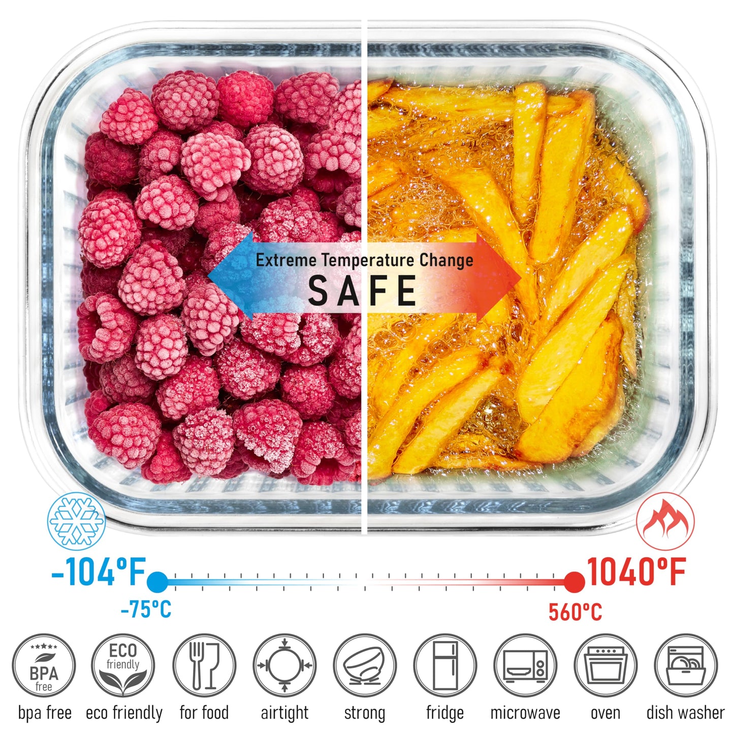 Glass Container Set with Acacia Lids - 4 Stackable Meal Prep Containers. Durable heat resistant Inert Borosilicate Glass