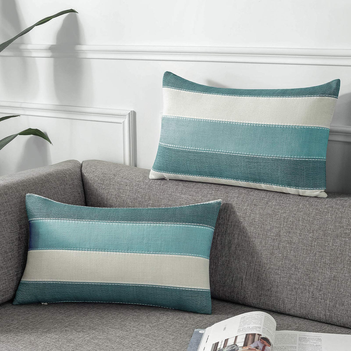 2 Pair Stripe Check Throw Pillow Covers 18x18Inch