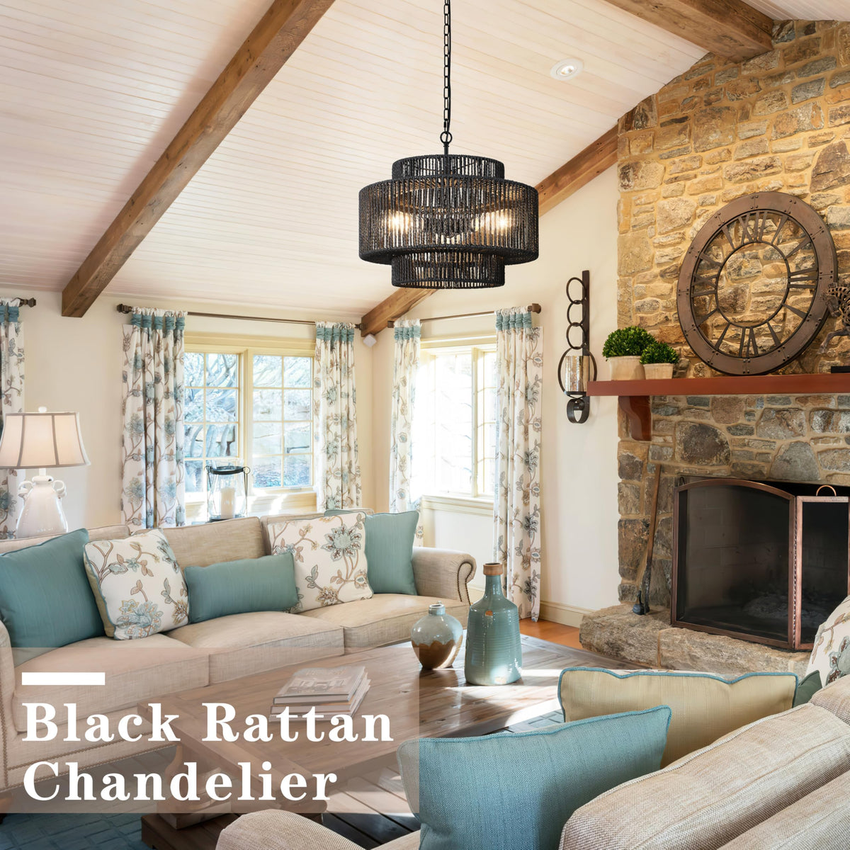 Black Rattan Pendant Chandelier