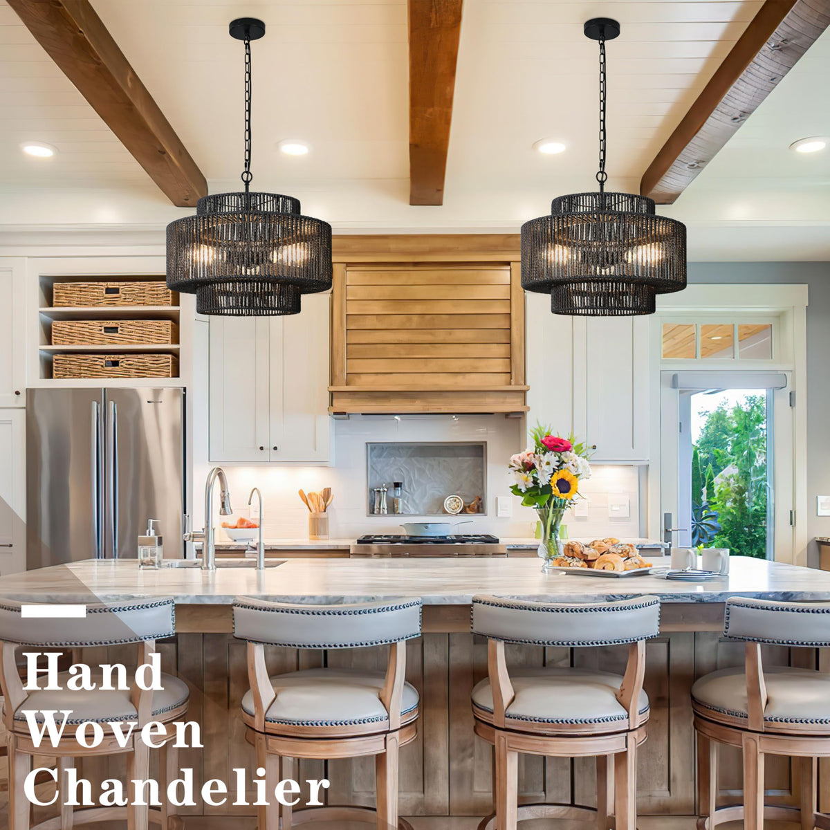 Black Rattan Pendant Chandelier