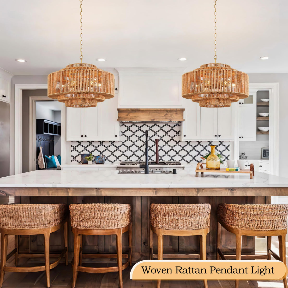 Black Rattan Pendant Chandelier