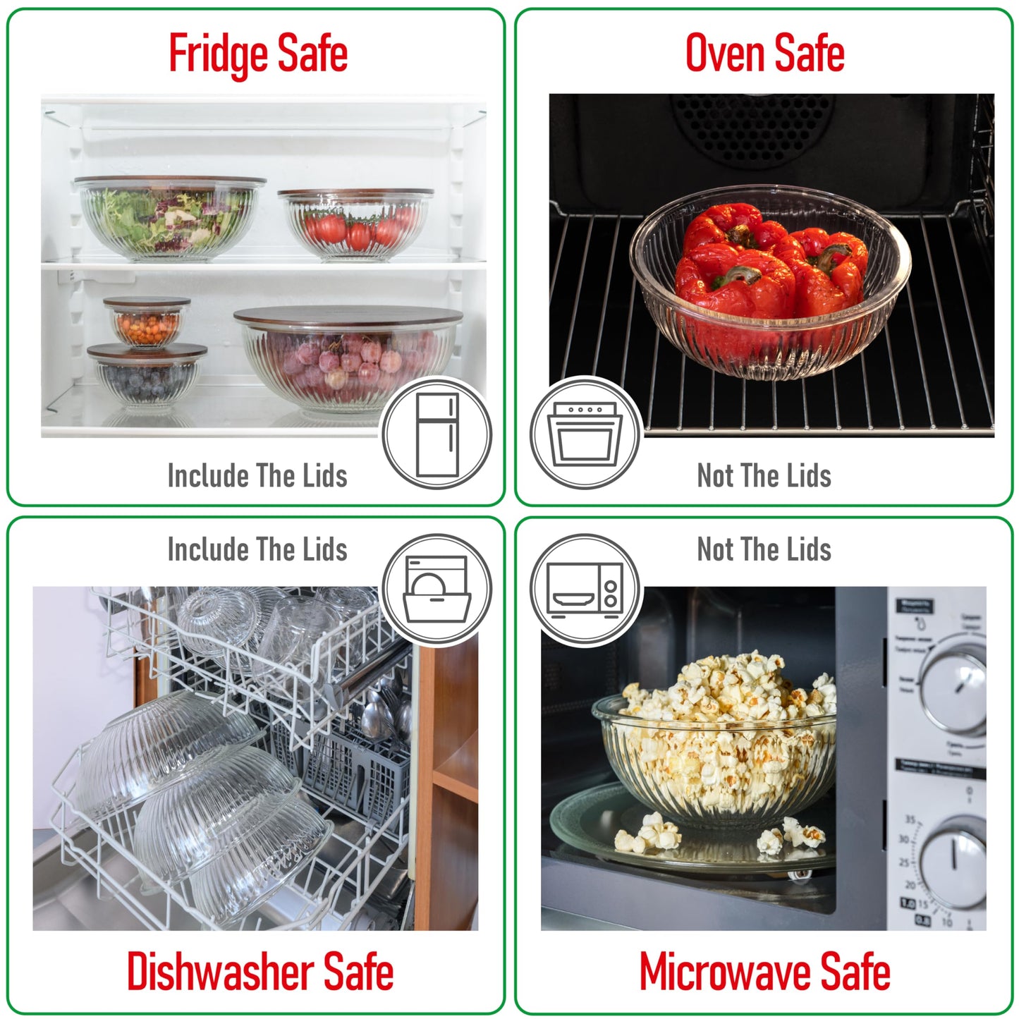 Glass Container Set with Acacia Lids - 4 Stackable Meal Prep Containers. Durable heat resistant Inert Borosilicate Glass