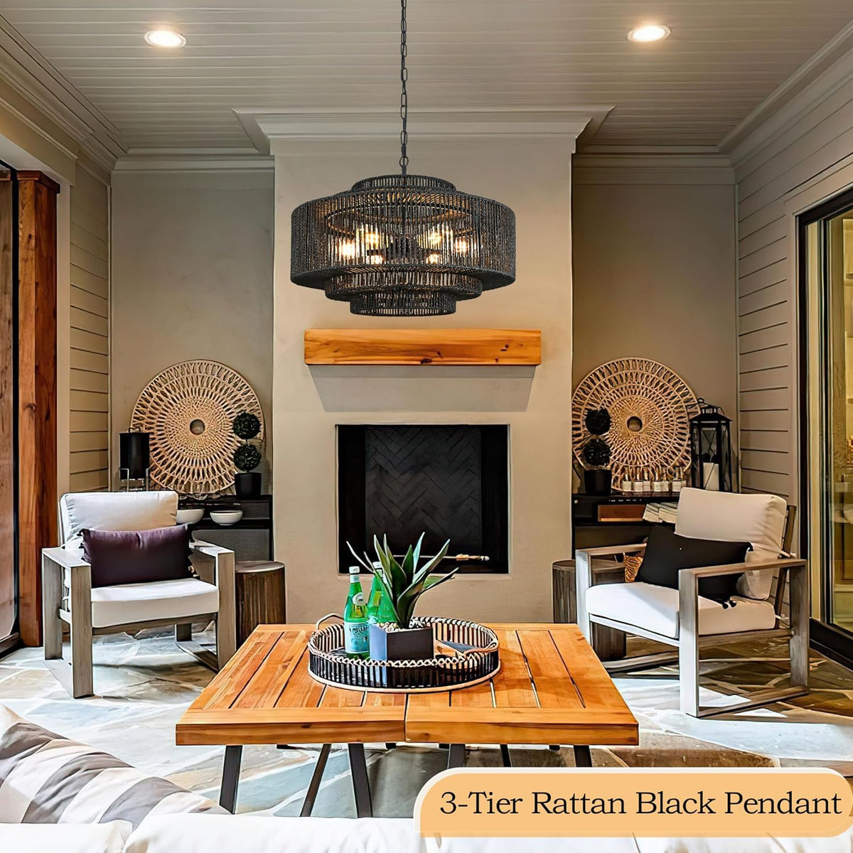 Black Rattan Pendant Chandelier